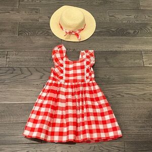 Max Studio Red and White Checkered Kids Dress with Hat
